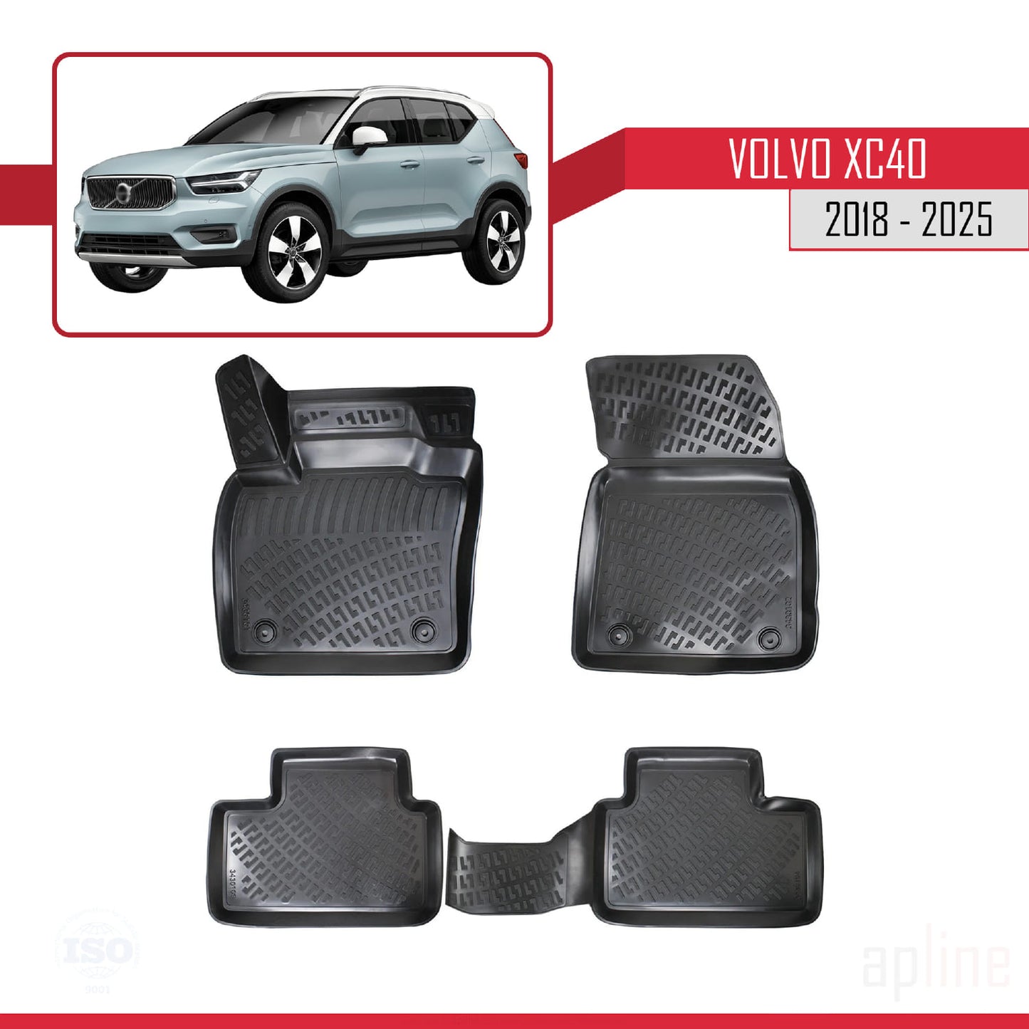Compatible avec Volvo XC40 2018-2025 4D Tapis de Voiture Noir