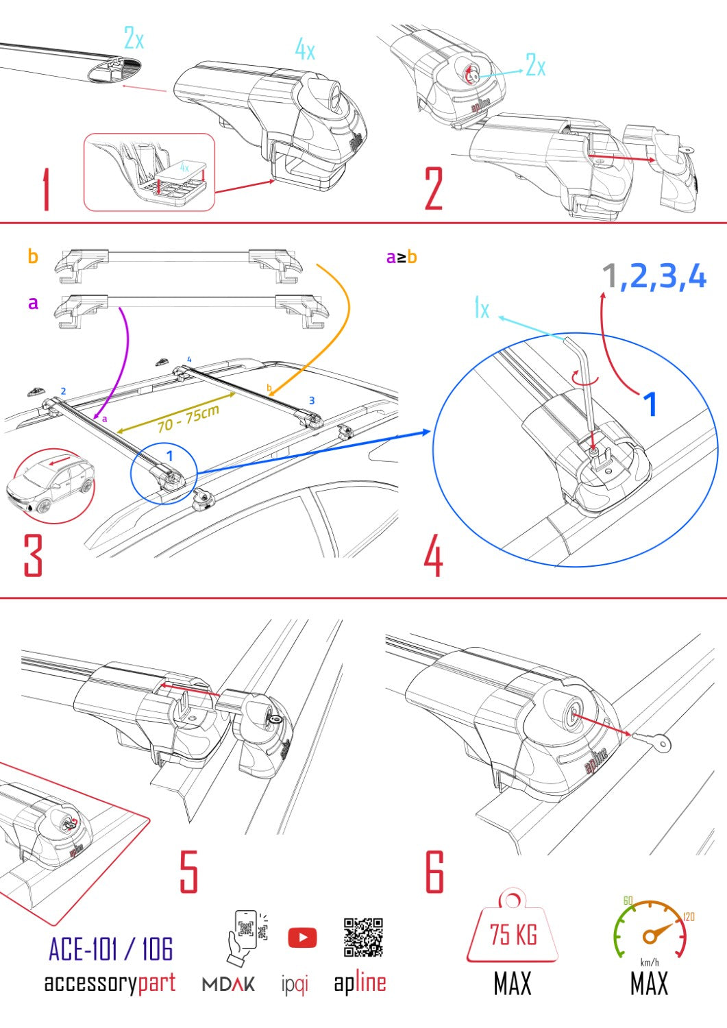 Kompatibel mit Dacia Sandero Stepway 2 2012-2020 ACE-1 Dachgepäckträger, Reling, Gepäckträger, graues Aluminium, 2 Stangen