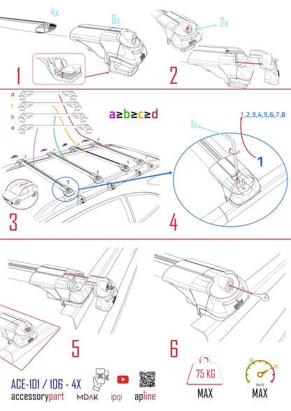 Kompatibel mit Citroen Berlingo 3 (K9) 2019-2022 ACE-1 Dachgepäckträger, Reling, Gepäckträger, graues Aluminium, 4 Stangen