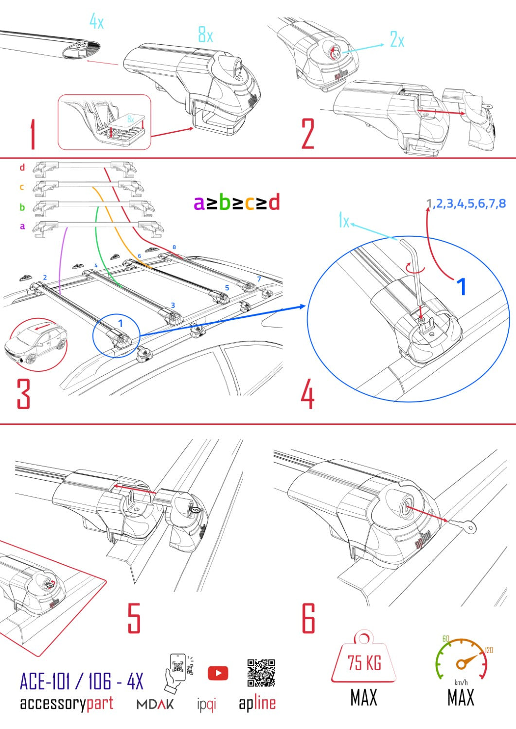 Compatible avec Ford Transit / Tourneo Courier 2024-2025 ACE-1 Barres de Toit Railing Porte-Bagages de Voiture Noir Aluminium 4 Barres