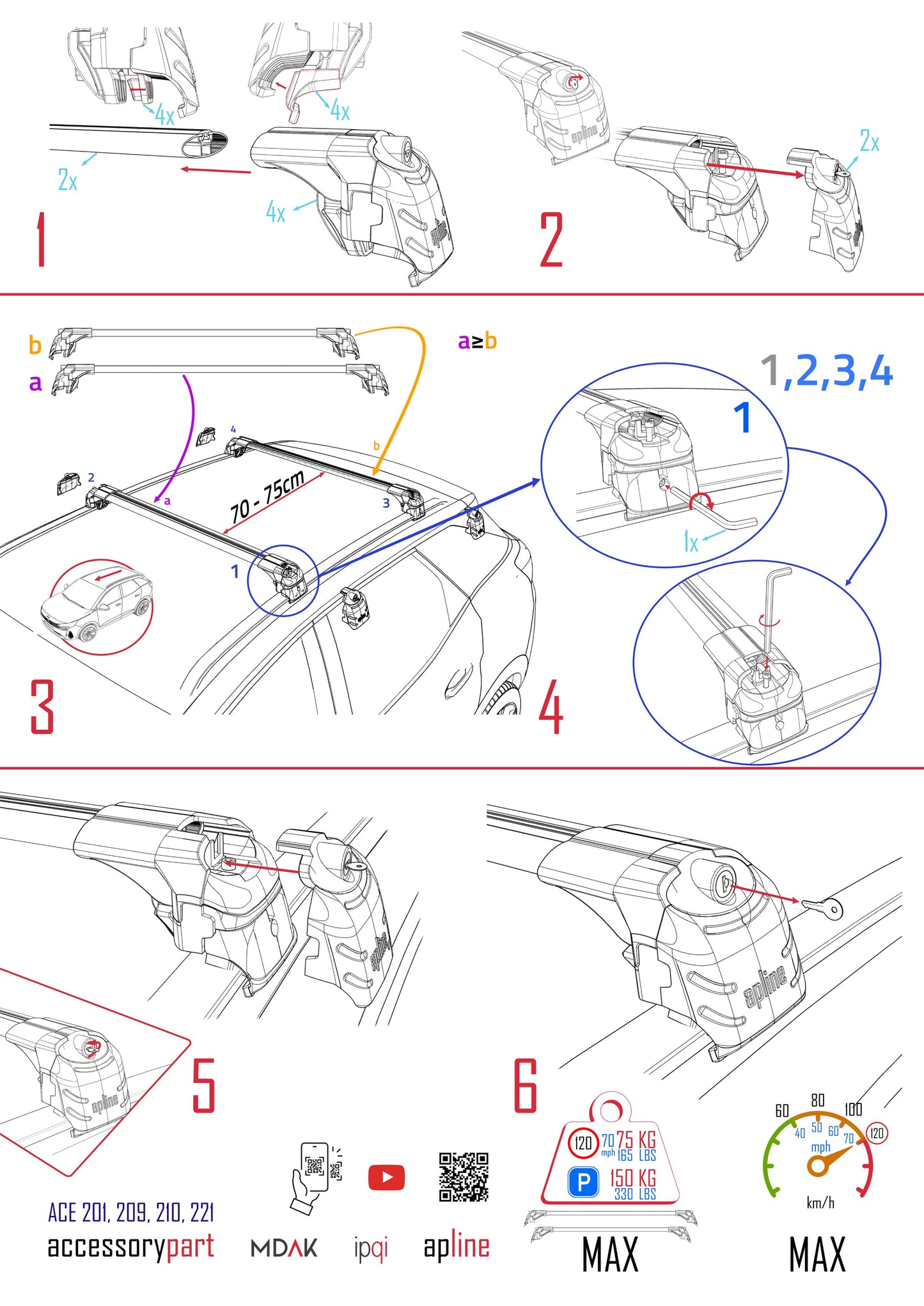 Compatible with Mercedes C Class 4 (S205) 2015-2021 ACE-2 Car Roof Rack Cross Bar Black Aluminium 2 Bars