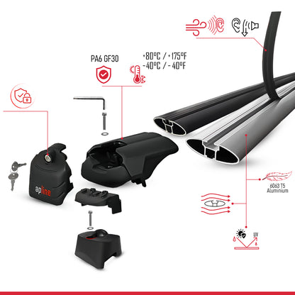Compatible with Q7 (4M) 2016-2025 ACE-2 Car Roof Rack Cross Bar Black Aluminium 2 Bars