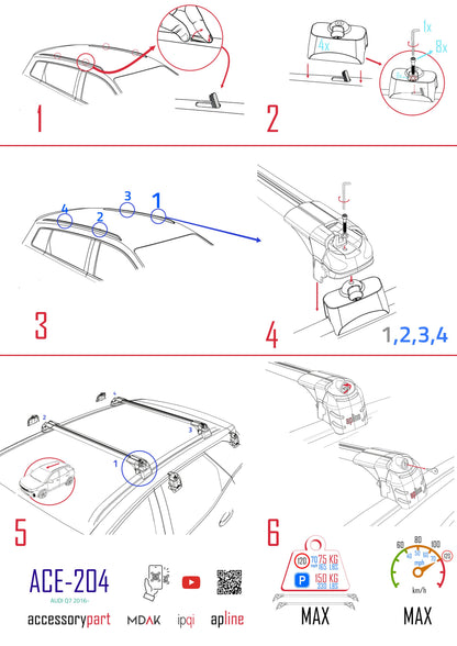 Kompatibel mit Q7 (4M) 2016-2025 ACE-2 Relingträger Dachträger Auto Gepäckträger Grau Aluminium 2 Stangen
