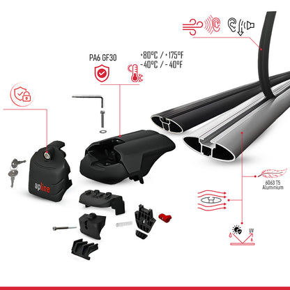 Compatible with Volkswagen Taigo (CS1) 2021-2025 ACE-2 Car Roof Rack Cross Bar Grey Aluminium 2 Bars