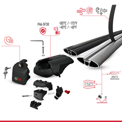 Compatible with Fiat Doblo 3 2023-2025 ACE-2 Car Roof Rack Cross Bar Grey Aluminium 2 Bars