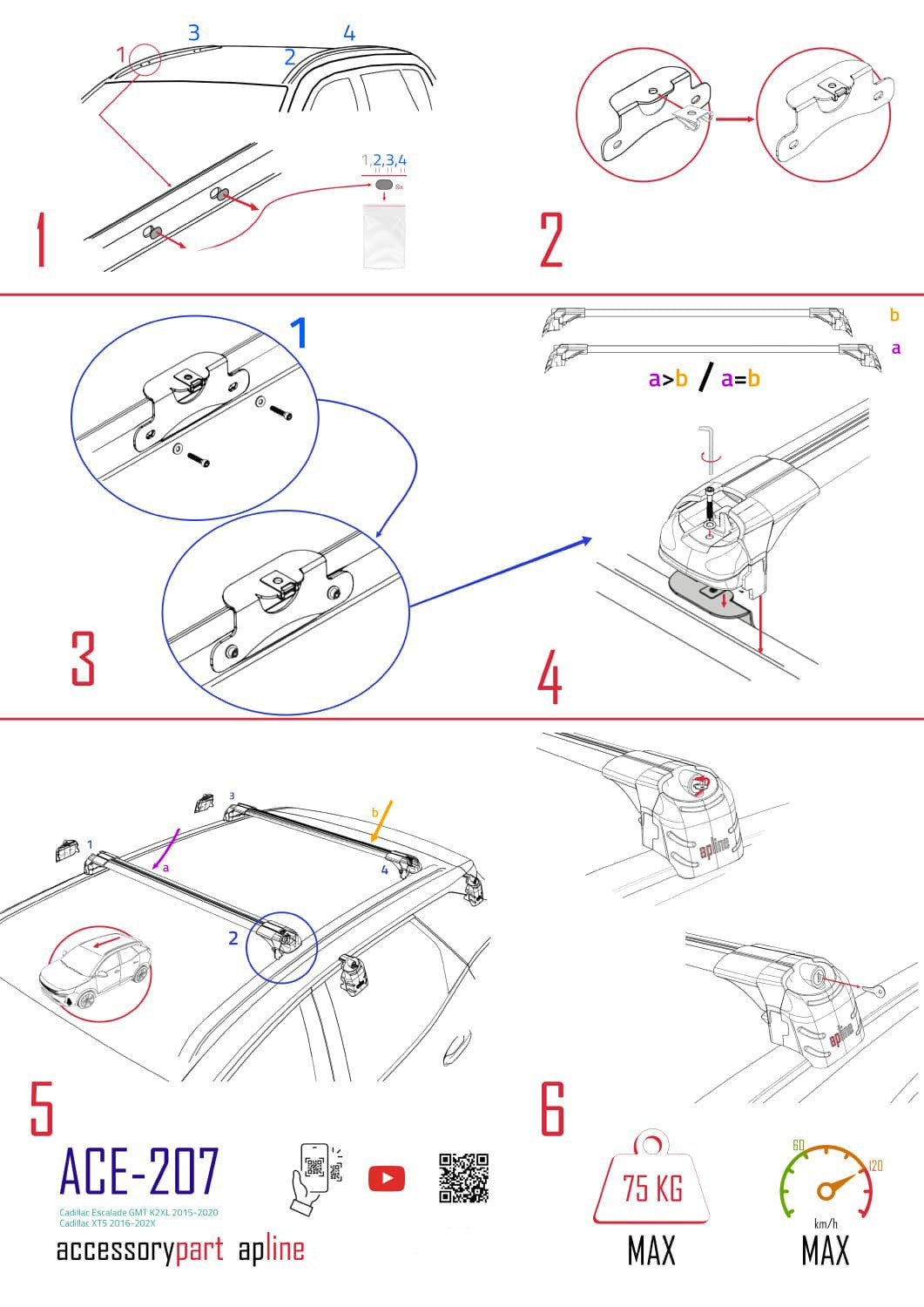 Kompatibel mit Cadillac XT5 2017-2024 ACE-2 Dachträger, Auto-Dachgepäckträger, schwarzes Aluminium, 2 Stangen