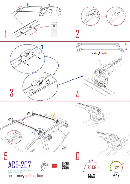 Kompatibel mit Cadillac XT5 2017-2024 ACE-2 Dachträger, Auto-Dachgepäckträger, schwarzes Aluminium, 2 Stangen