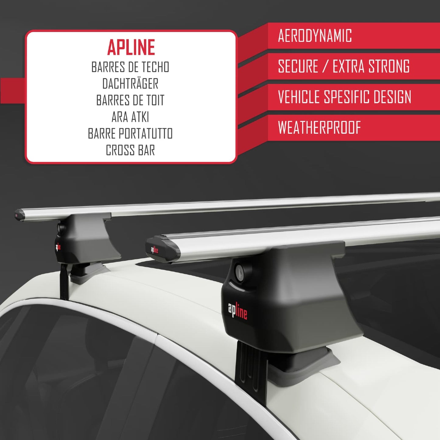 Compatible with Peugeot 107 2005-2014 ACE-4 Car Roof Rack Cross Bar Grey Aluminium 2 Bars