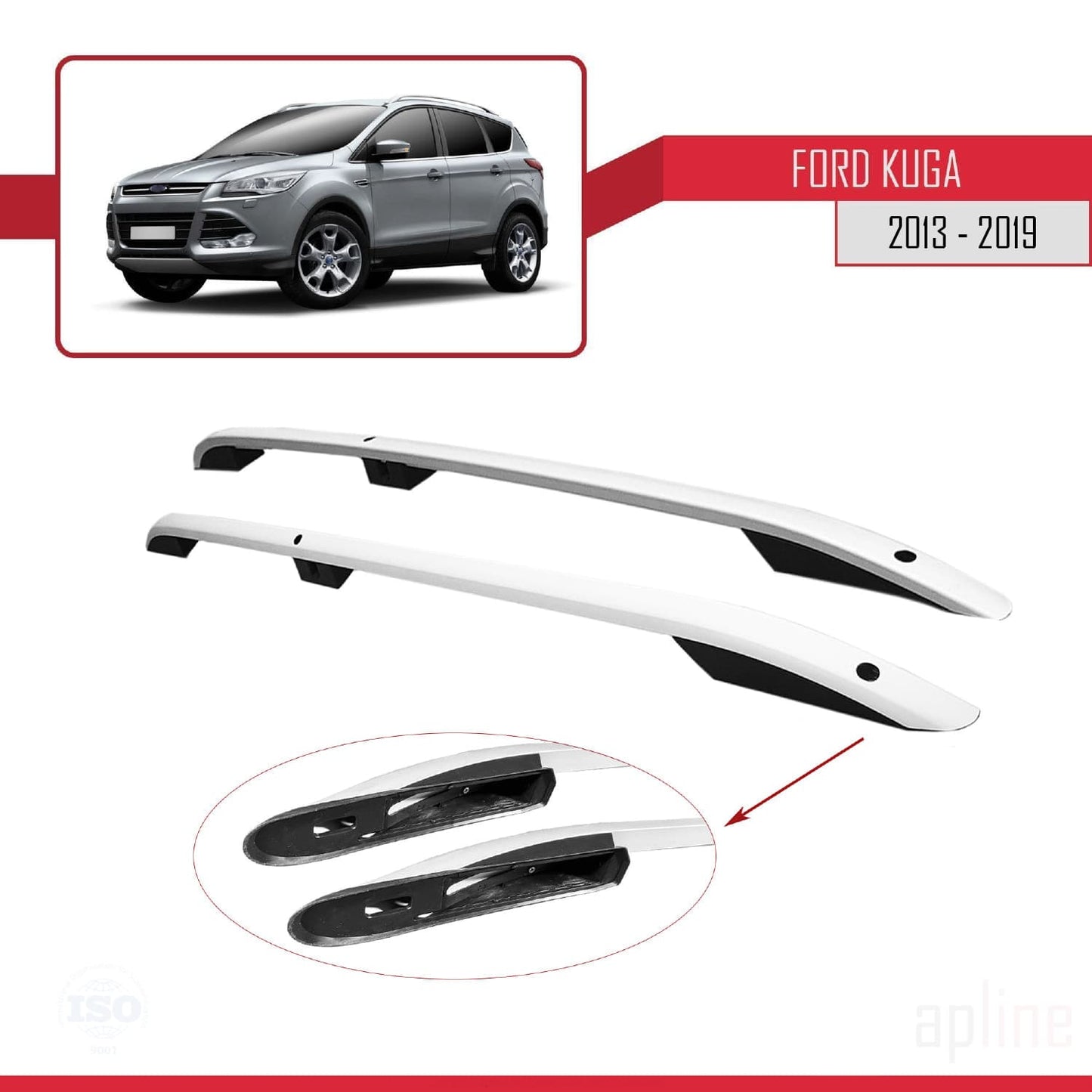 Passend für Ford Kuga 2 (C520) 2013–2019 (kurzer Radstand L1/H1) Dachreling, Dachgepäckträger, Grau