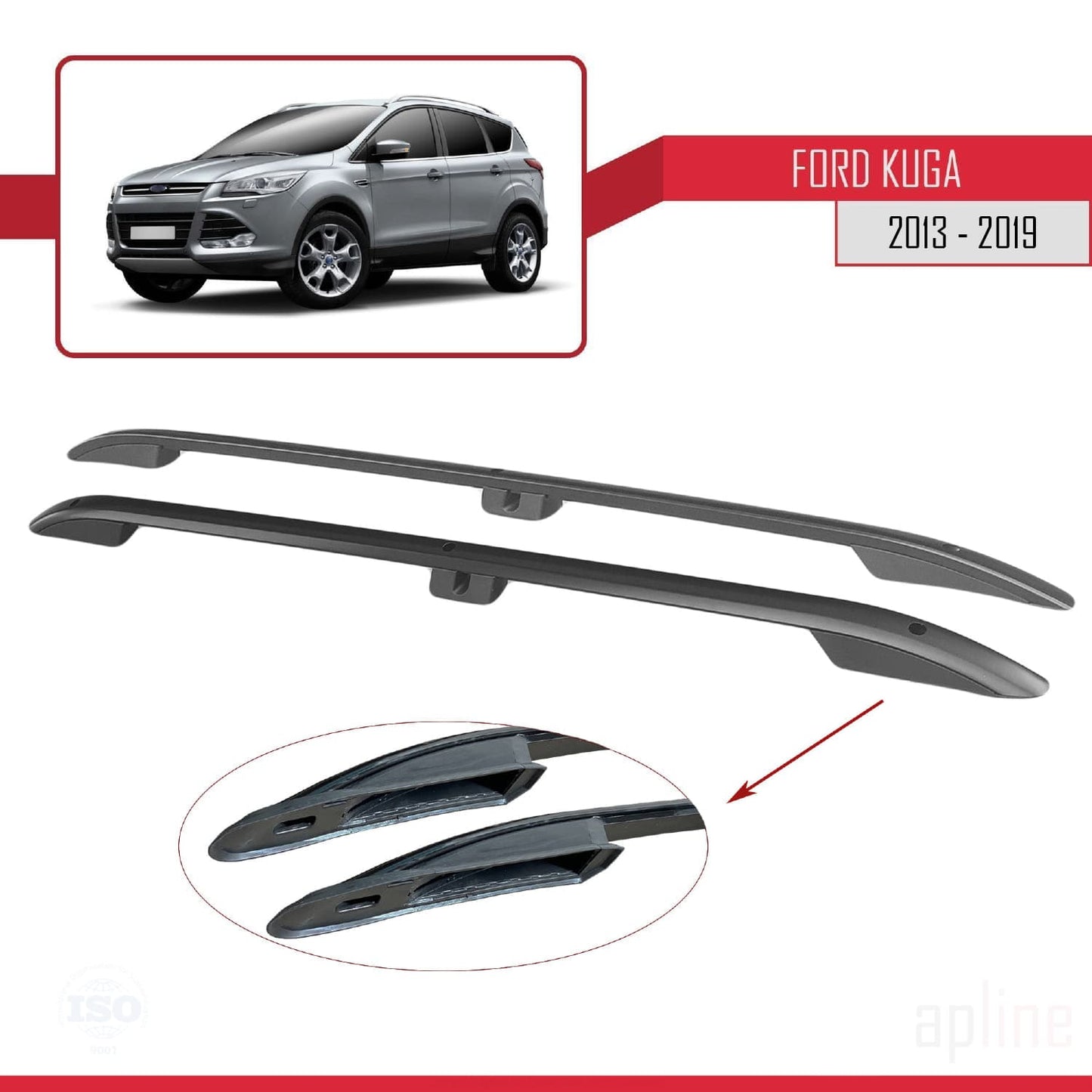 Passend für Ford Kuga 2 (C520) 2013–2019 (kurzer Radstand L1/H1) Dachreling, Dachgepäckträger, schwarz
