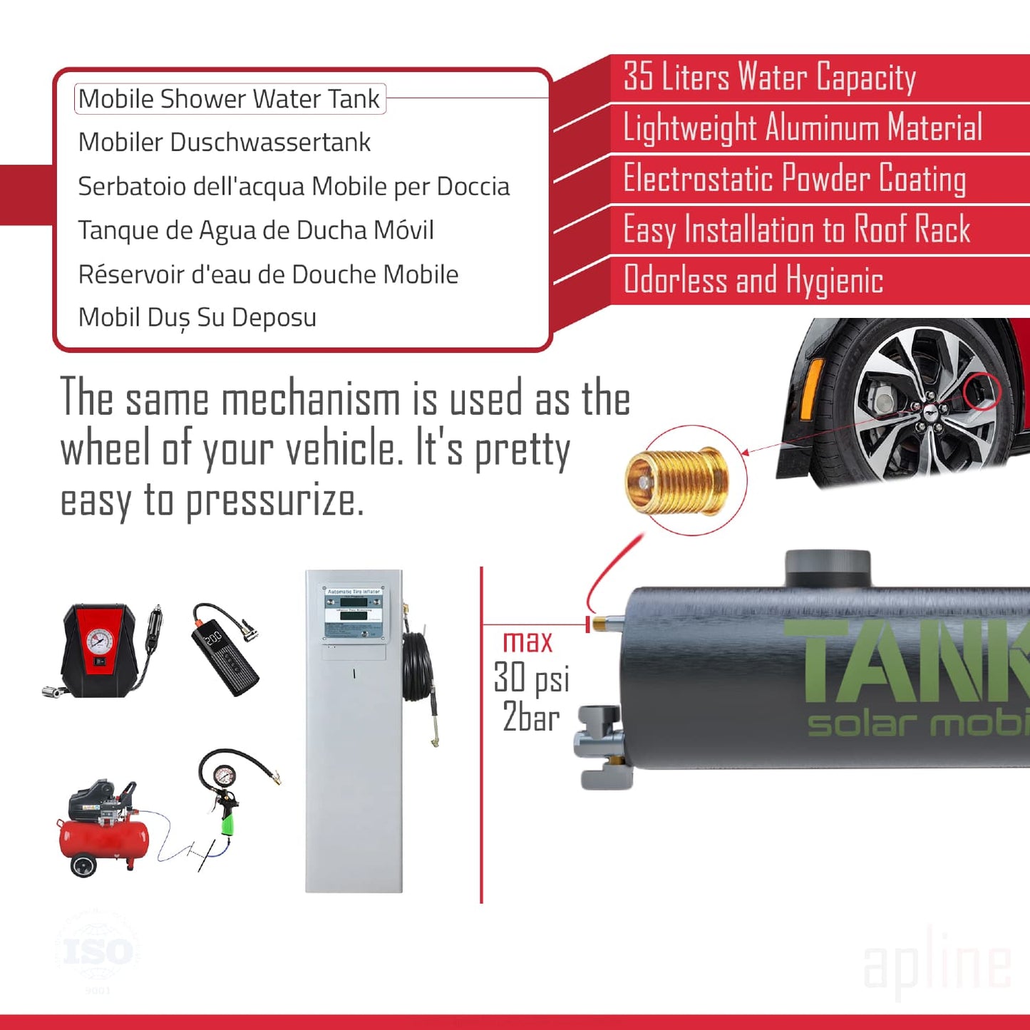 Tanker Solar Shower 35 Liter Pressurizable Shower Tank