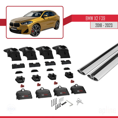 Kompatibel mit BMW X2 (F39) 2018-2023 ACE-2 Dachgepäckträger, Reling, Gepäckträger, graues Aluminium, 2 Stangen