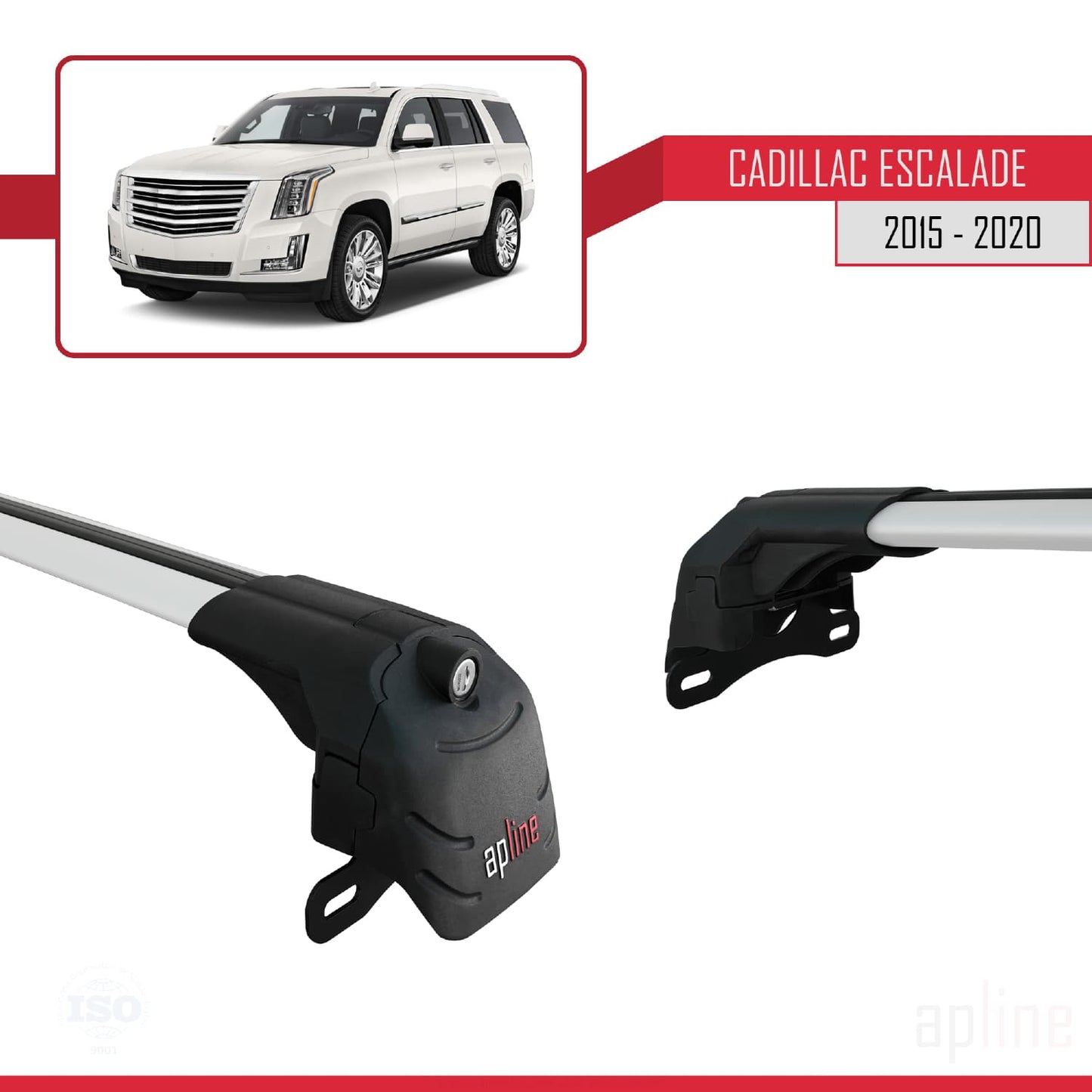 Kompatibel mit Cadillac Escalade 2015-2020 ACE-2 Dachgepäckträger, Reling, Gepäckträger, graues Aluminium, 2 Stangen