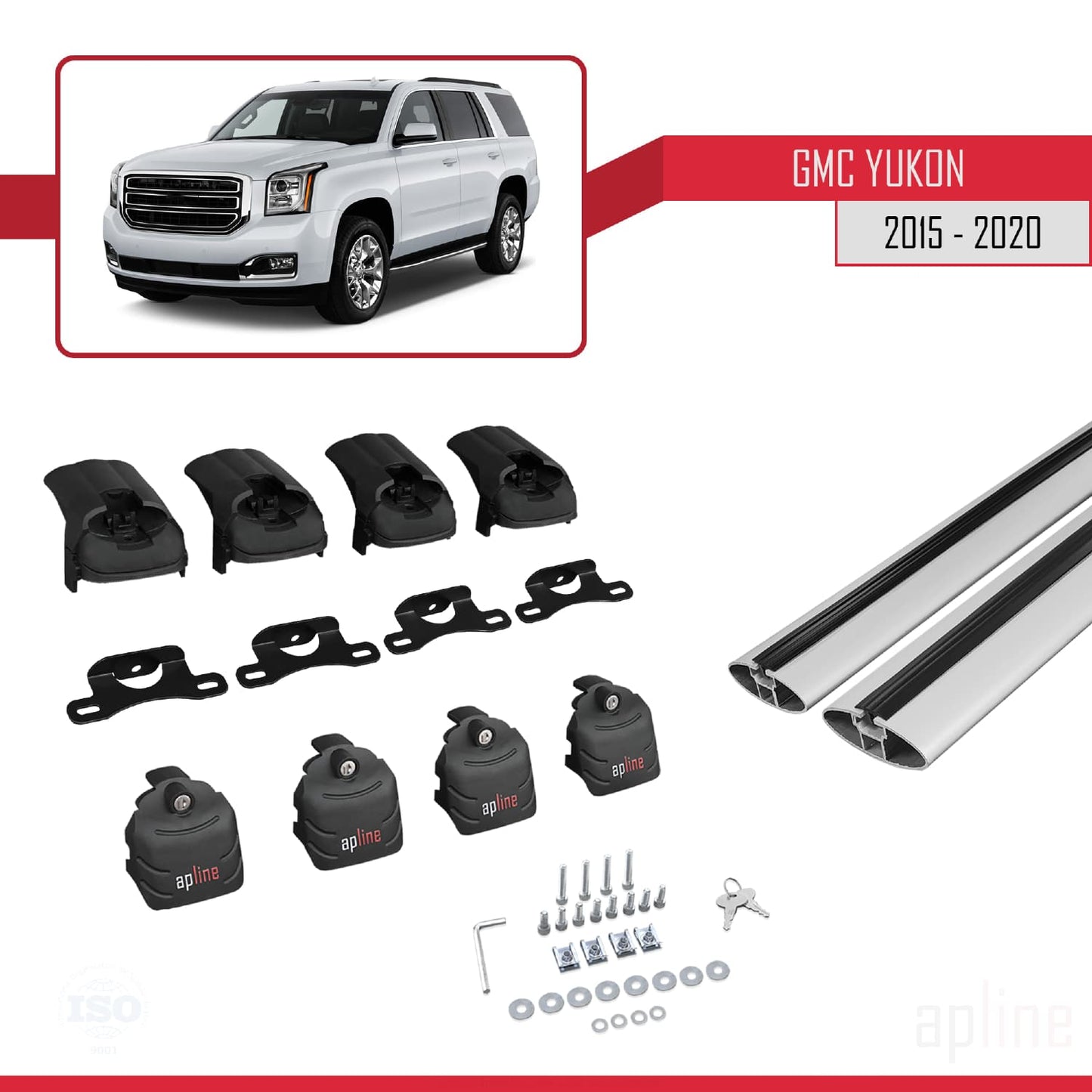 Kompatibel mit GMC Yukon 2015-2020 ACE-2 Dachreling Gepäckträger Graues Aluminium 2 Stangen