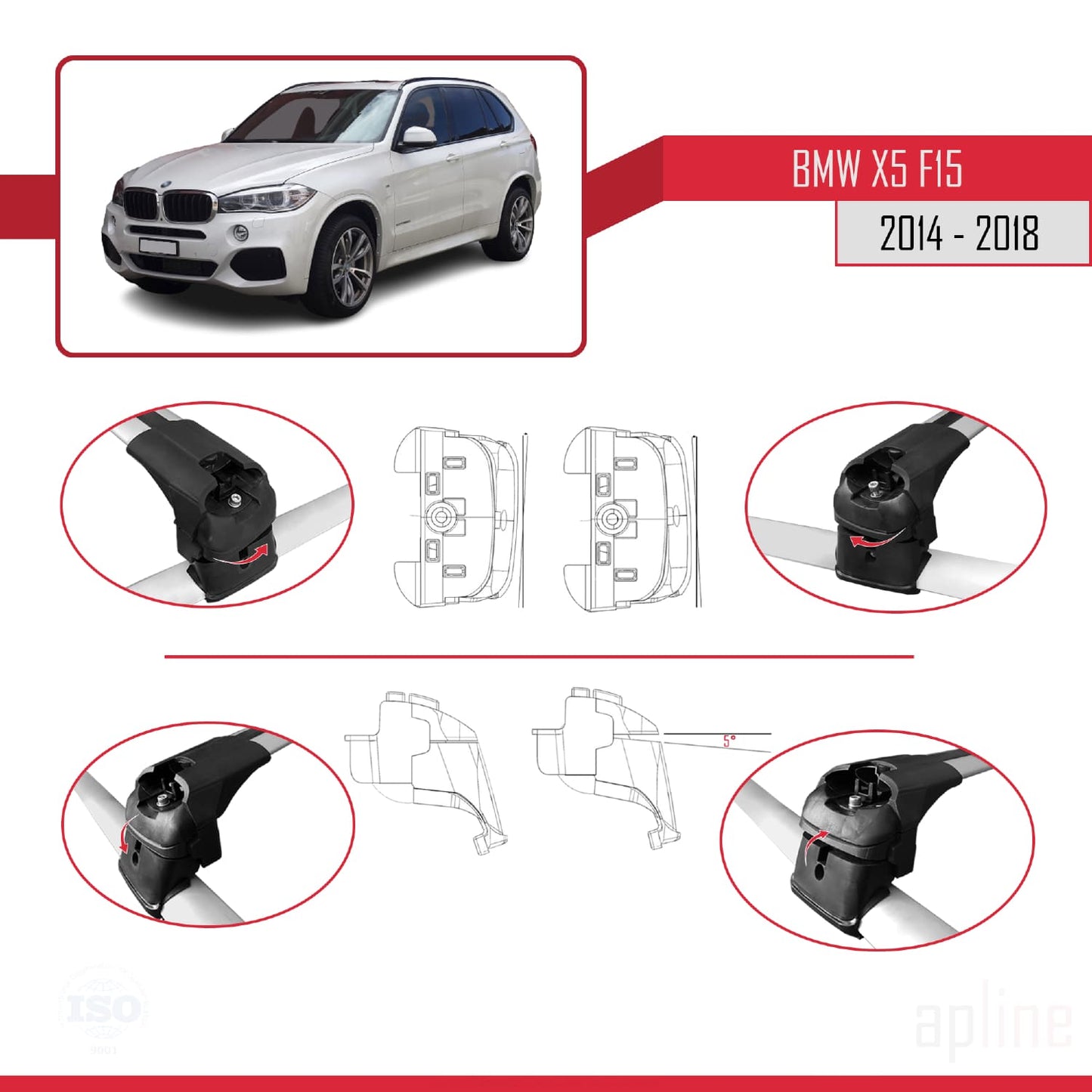 Kompatibel mit BMW X5 (F15) 2014-2018 ACE-2 Dachträger Autodachträger Graues Aluminium 2 Stangen