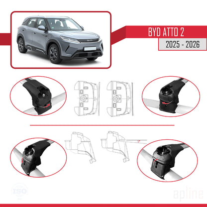 Compatible avec BYD Atto 2 2025-2026 ACE-2 Barres de Toit Railing Porte-Bagages de Voiture Gris Aluminium 2 Barres
