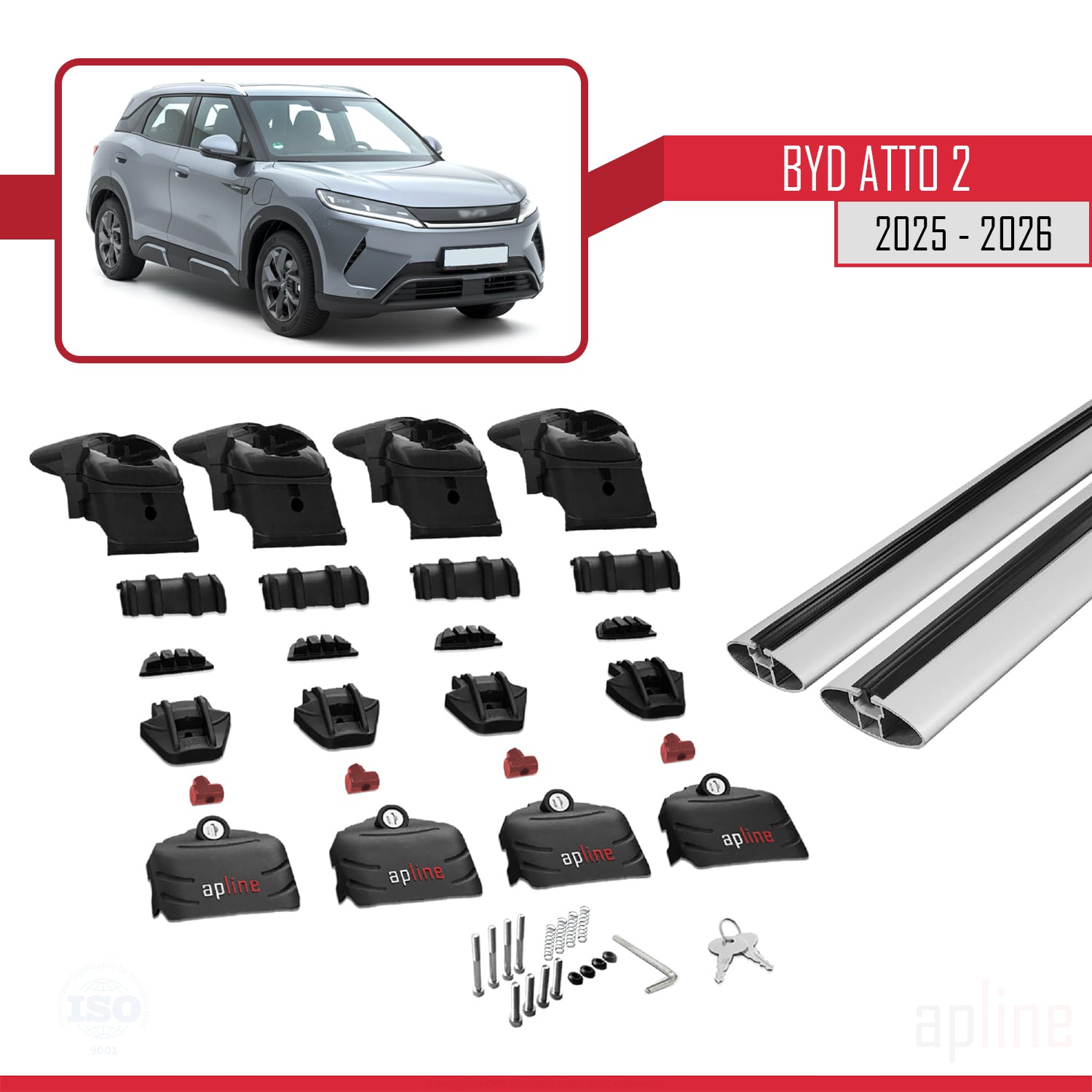 Compatible avec BYD Atto 2 2025-2026 ACE-2 Barres de Toit Railing Porte-Bagages de Voiture Gris Aluminium 2 Barres