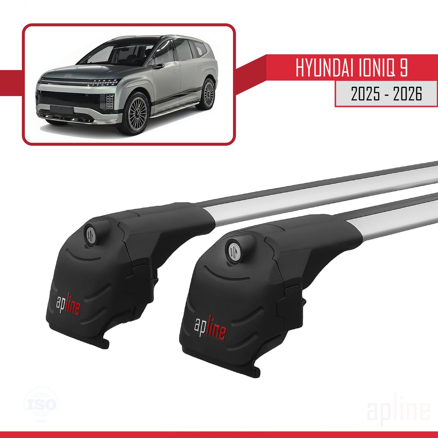 Compatible avec Hyundai Ioniq 9 2025-2026 ACE-2 Barres de Toit Railing Porte-Bagages de Voiture Gris Aluminium 2 Barres