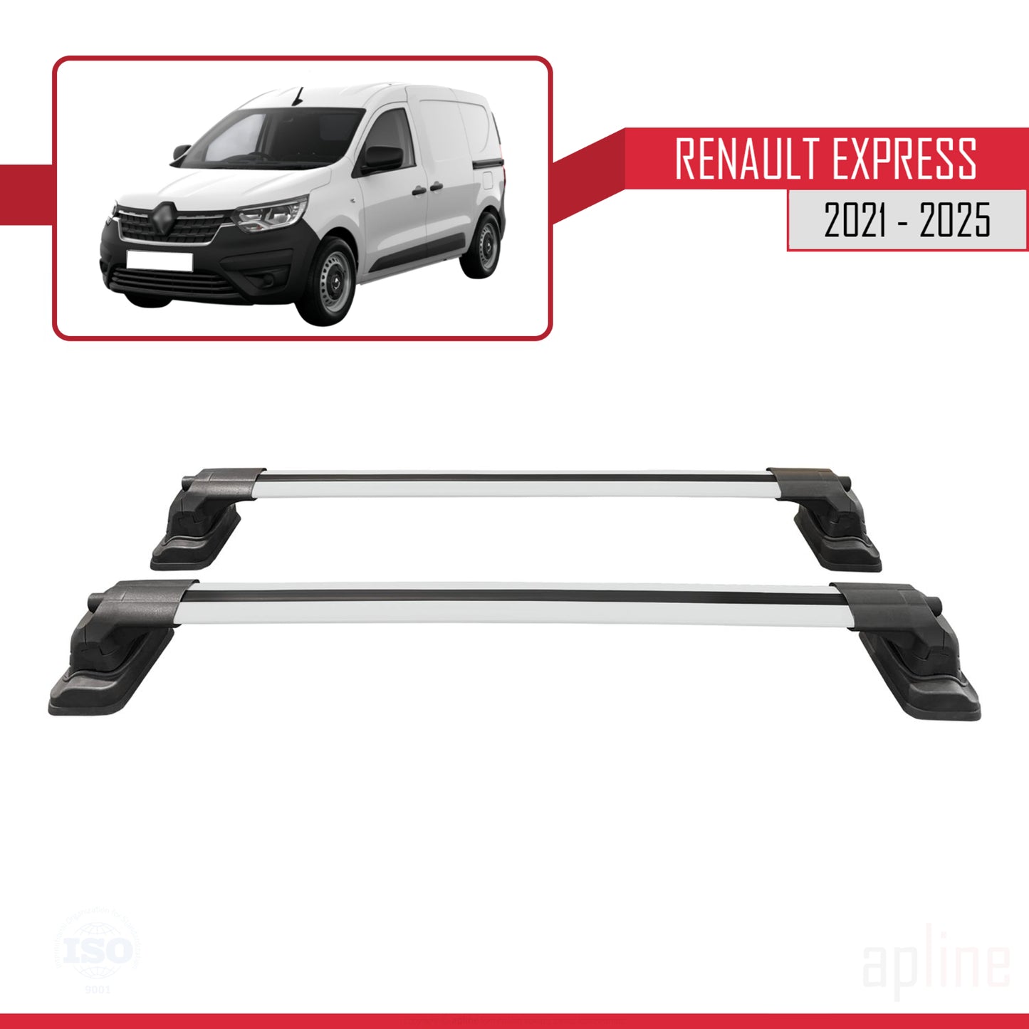 Compatible avec Renault Express 2021-2025 ACE-3 Barres de Toit Railing Porte-Bagages de Voiture Gris Aluminium 2 Barres