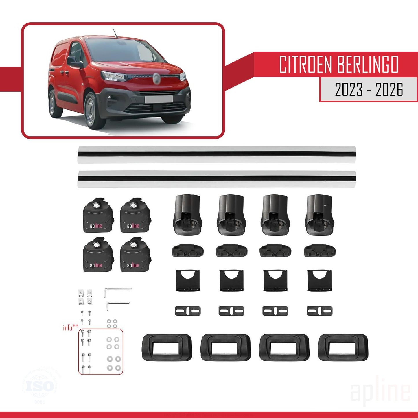 Compatible avec Citroen Berlingo 2023-2026 ACE-3 Barres de Toit Railing Porte-Bagages de Voiture Gris Aluminium 2 Barres