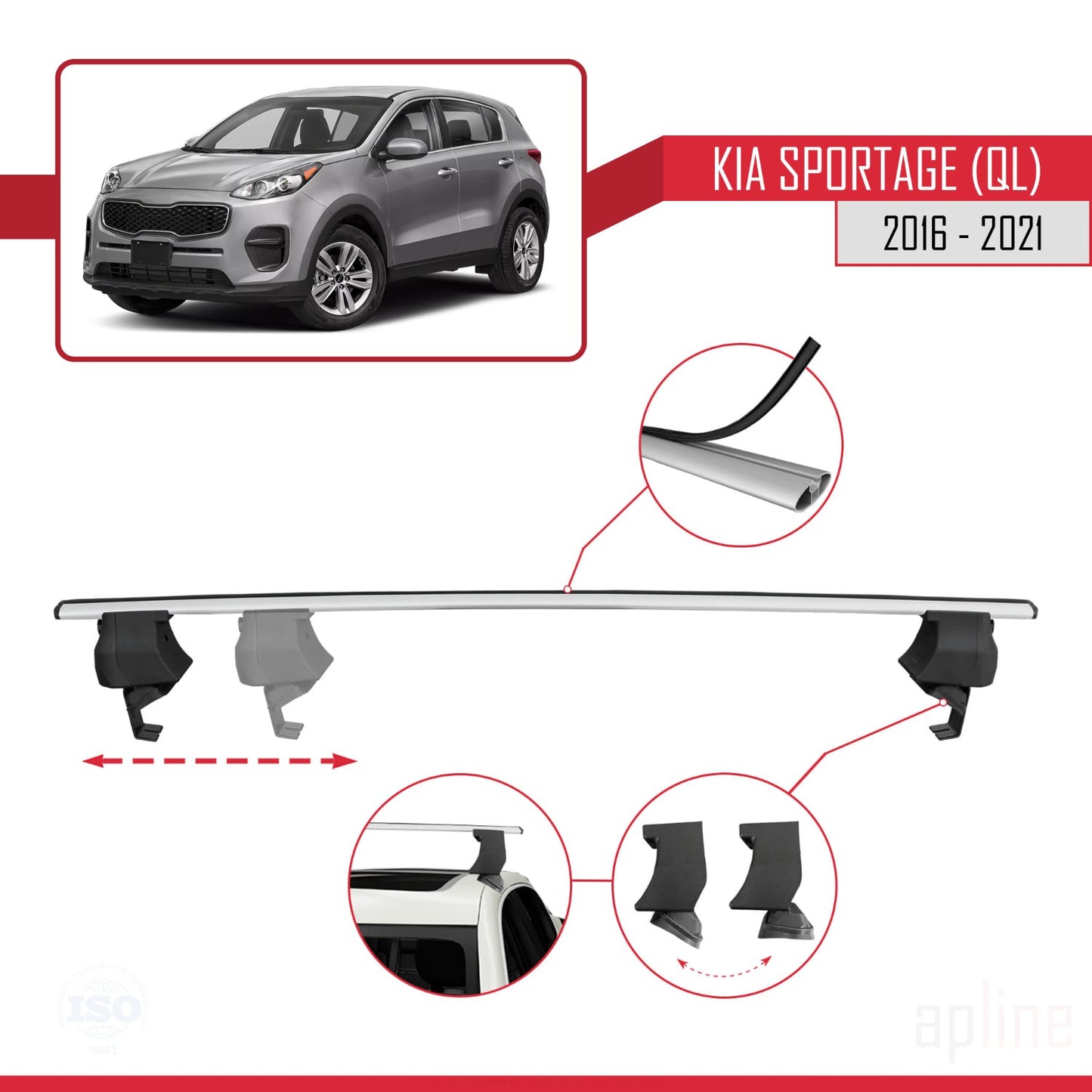 Kompatibel mit Kia Sportage (QL) 2016-2021 ACE-4 Relingträger Dachträger Auto Gepäckträger Grau Aluminium 2 Stangen