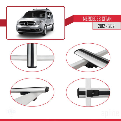 Compatible avec Mercedes Citan (W415) 2012-2021 BASIC Model Barres de Toit Railing Porte-Bagages de Voiture Gris Aluminium 4 Barres