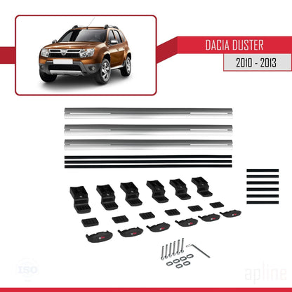 Kompatibel mit Dacia Duster (HS) Vor-Facelift 2010-2013 Basismodell Dachgepäckträger, graues Aluminium, 3-teilig
