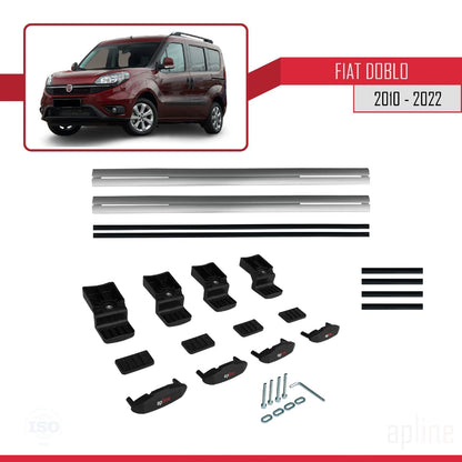 Kompatibel mit Fiat Doblo 2 2010-2022 Basismodell Dachgepäckträger, graues Aluminium, 2 Stangen