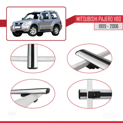 Compatible with Mitsubishi Pajero (V60) 3 Door 1999-2006 BASIC Model Car Roof Rack Cross Bar Grey Aluminium 2 Bars