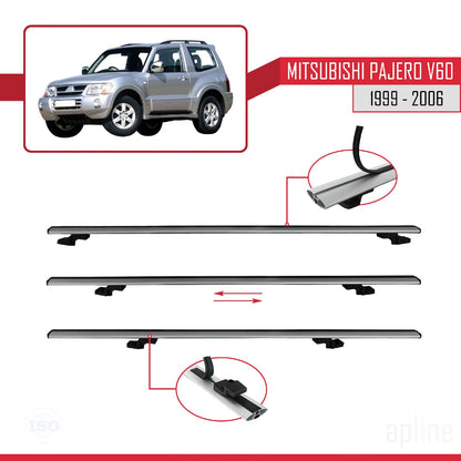 Compatible with Mitsubishi Pajero (V60) 3 Door 1999-2006 BASIC Model Car Roof Rack Cross Bar Grey Aluminium 2 Bars