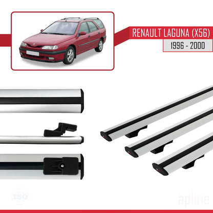 Compatible avec Renault Laguna (X56) 1996-200 BASIC Model Barres de Toit Railing Porte-Bagages de Voiture Gris Aluminium 3 Barres