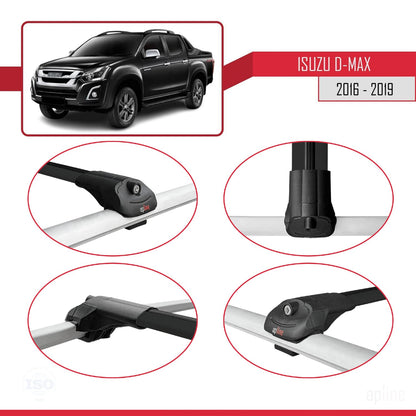 Kompatibel mit Isuzu D-Max 2 (RT85) Post-Facelift 2016-2019 ACE-1 Relingträger Dachträger Auto Gepäckträger Schwarz Aluminium 3 Stangen