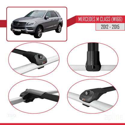 Kompatibel mit Mercedes M Class 3 (W166) Pre-Facelift 2012-2015 ACE-1 Relingträger Dachträger Auto Gepäckträger Schwarz Aluminium 3 Stangen