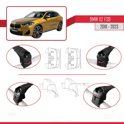 Kompatibel mit BMW X2 (F39) 2018-2023 ACE-2 Dachgepäckträger, Reling, Gepäckträger, schwarzes Aluminium, 2 Stangen