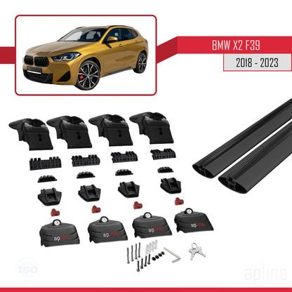 Kompatibel mit BMW X2 (F39) 2018-2023 ACE-2 Dachgepäckträger, Reling, Gepäckträger, schwarzes Aluminium, 2 Stangen