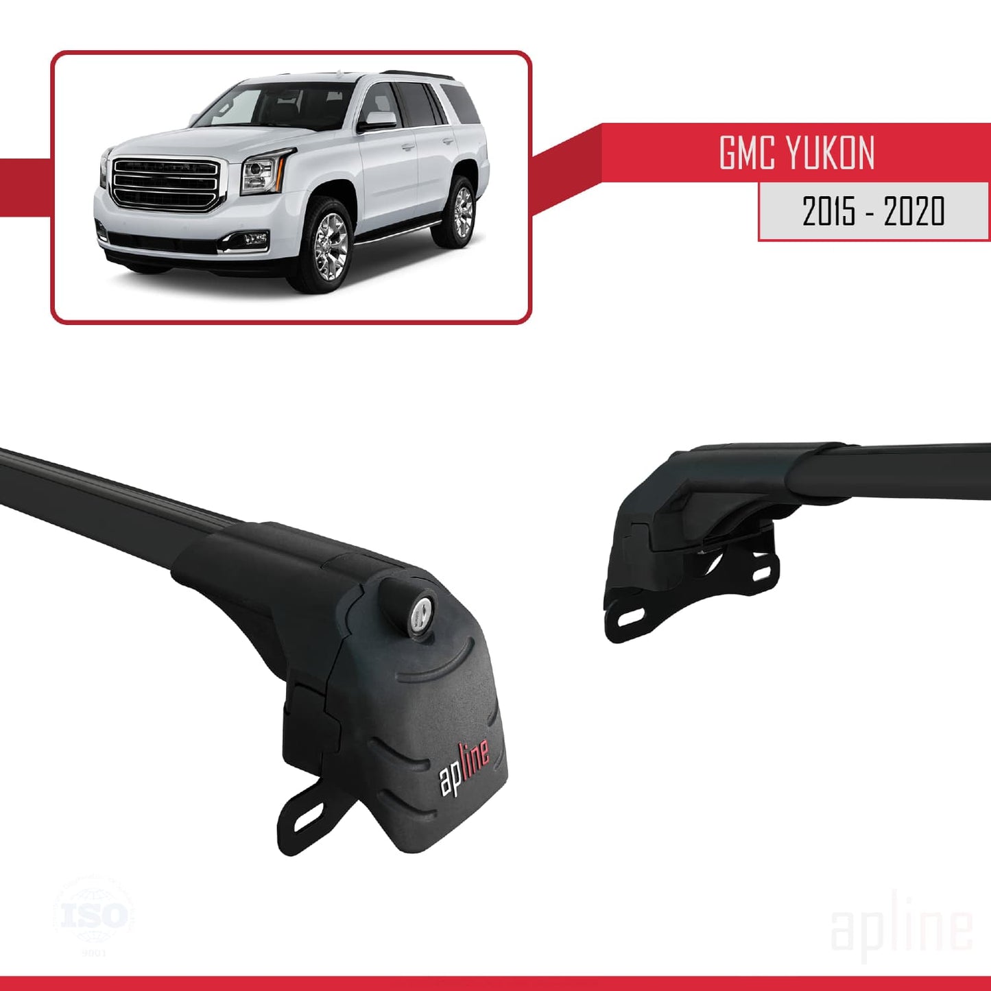Kompatibel mit GMC Yukon 2015-2020 ACE-2 Dachreling Gepäckträger Schwarz Aluminium 2 Stangen