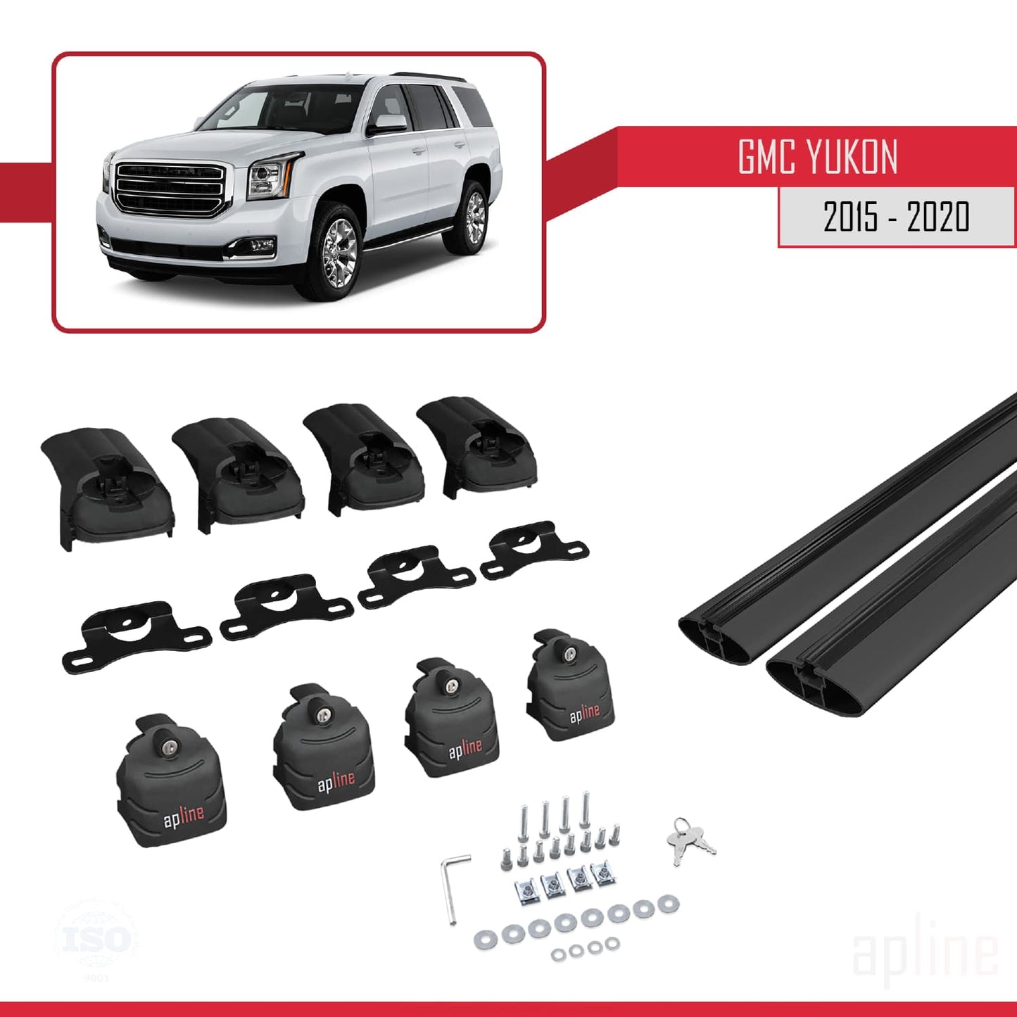 Kompatibel mit GMC Yukon 2015-2020 ACE-2 Dachreling Gepäckträger Schwarz Aluminium 2 Stangen