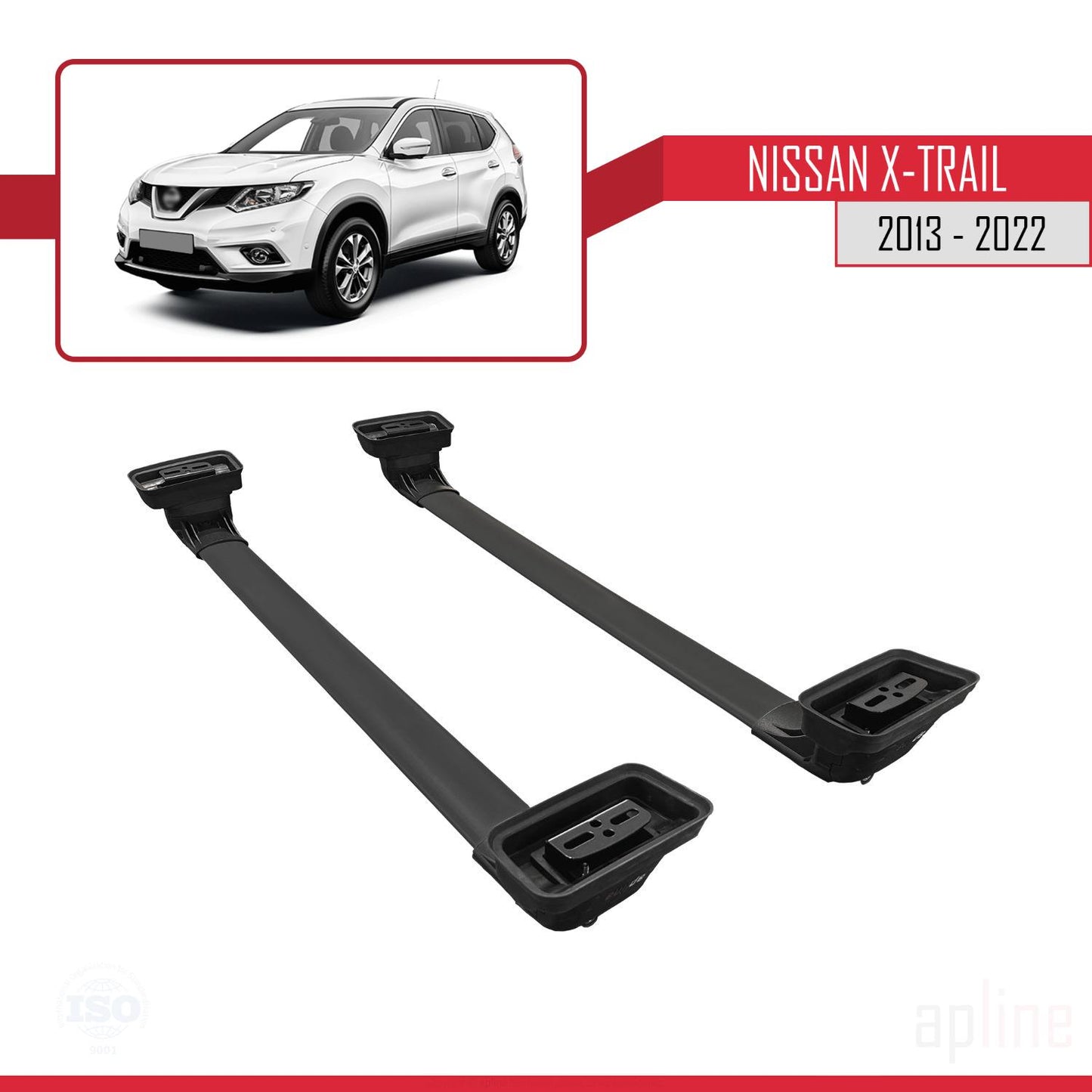 Compatible avec Nissan X-Trail 2013-2022 ACE-3 Barres de Toit Railing Porte-Bagages de Voiture Noir Aluminium 2 Barres