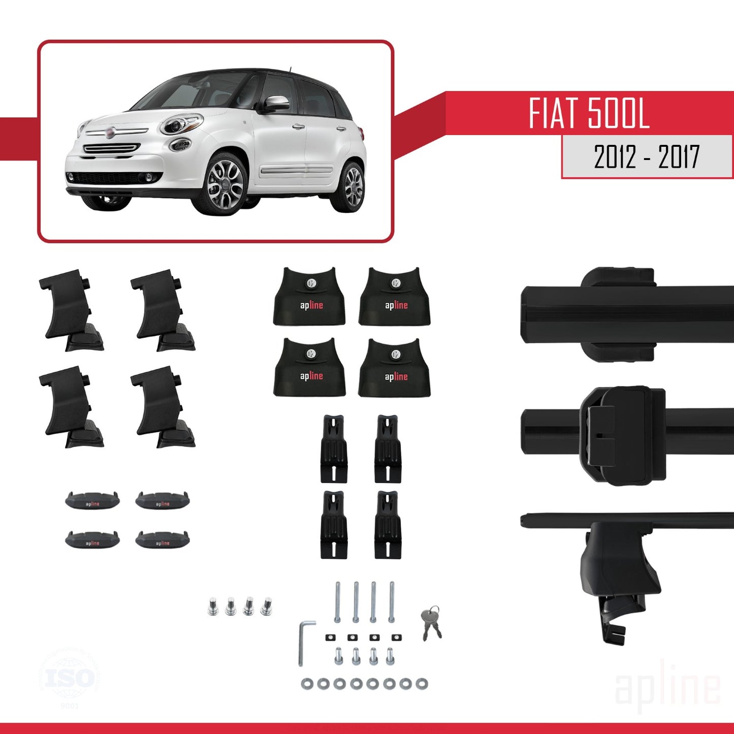 Compatible avec Fiat 500 L 2012-2017 ACE-4 Barres de Toit Railing Porte-Bagages de Voiture Noir Aluminium 2 Barres