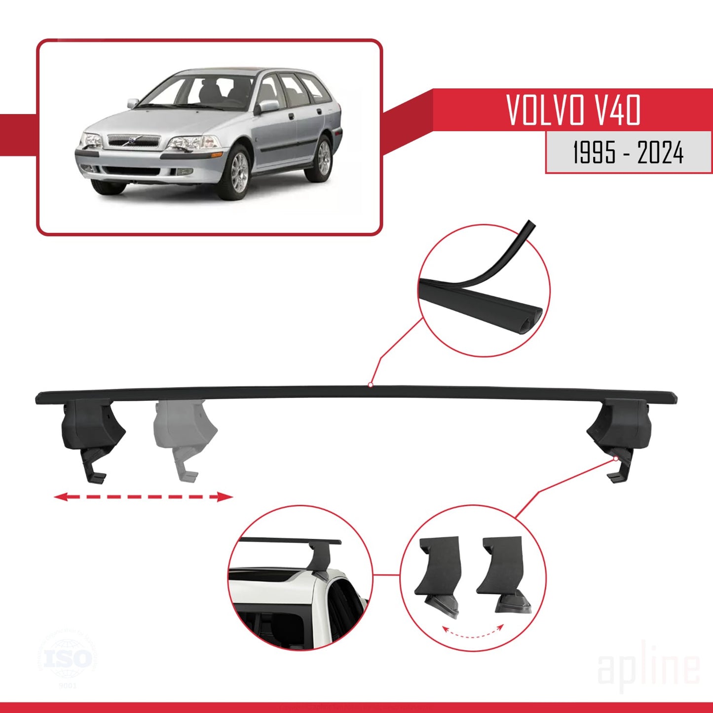 Compatible avec Volvo V40 1995-2004 ACE-4 Barres de Toit Railing Porte-Bagages de Voiture Noir Aluminium 2 Barres