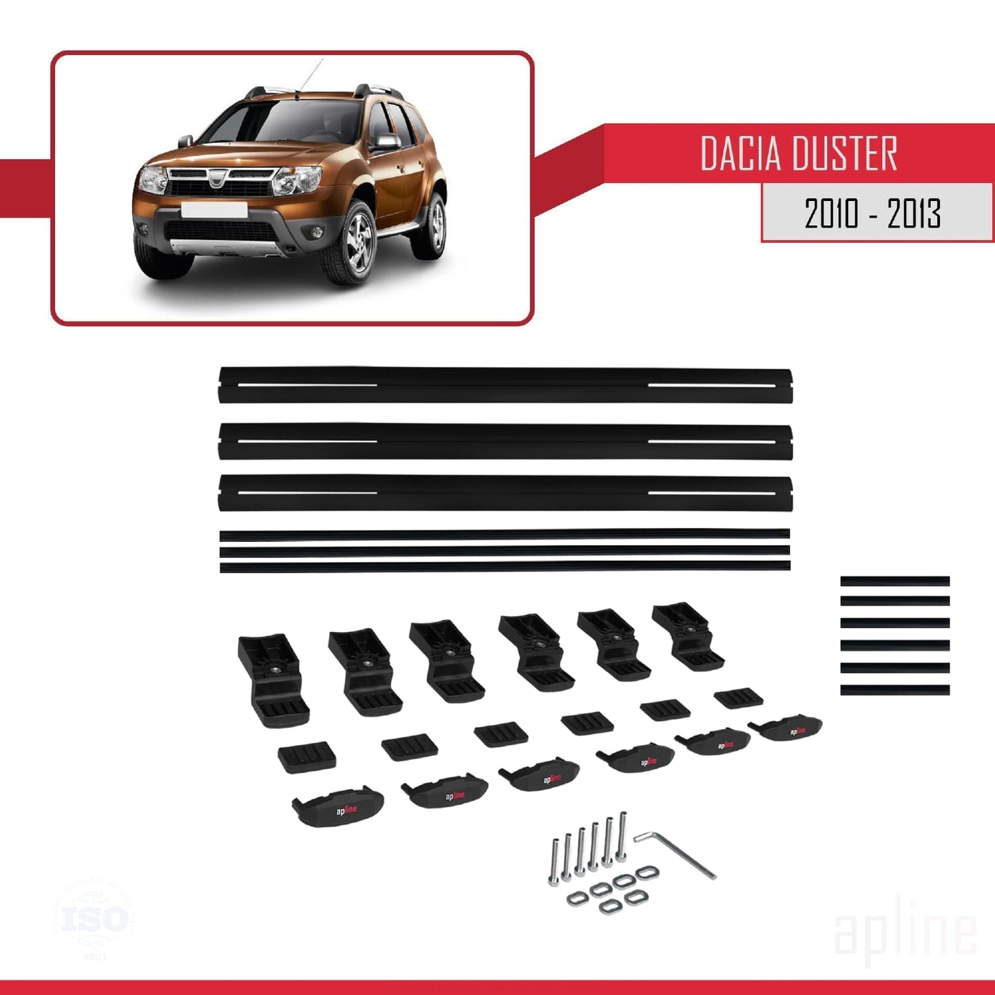 Kompatibel mit Dacia Duster (HS) Vor-Facelift 2010-2013 Basismodell Dachgepäckträger, schwarzes Aluminium, 3-teilig