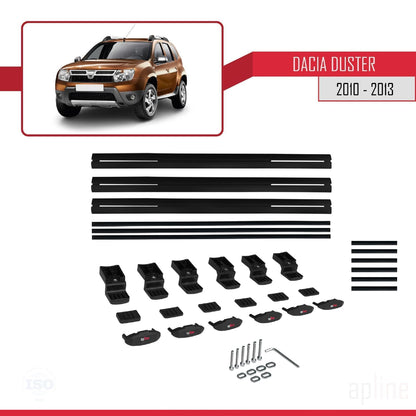 Kompatibel mit Dacia Duster (HS) Vor-Facelift 2010-2013 Basismodell Dachgepäckträger, schwarzes Aluminium, 3-teilig