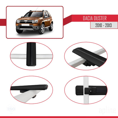 Kompatibel mit Dacia Duster (HS) Vor-Facelift 2010-2013 Basismodell Dachgepäckträger Gepäckträger Schwarz Aluminium 2 Stangen