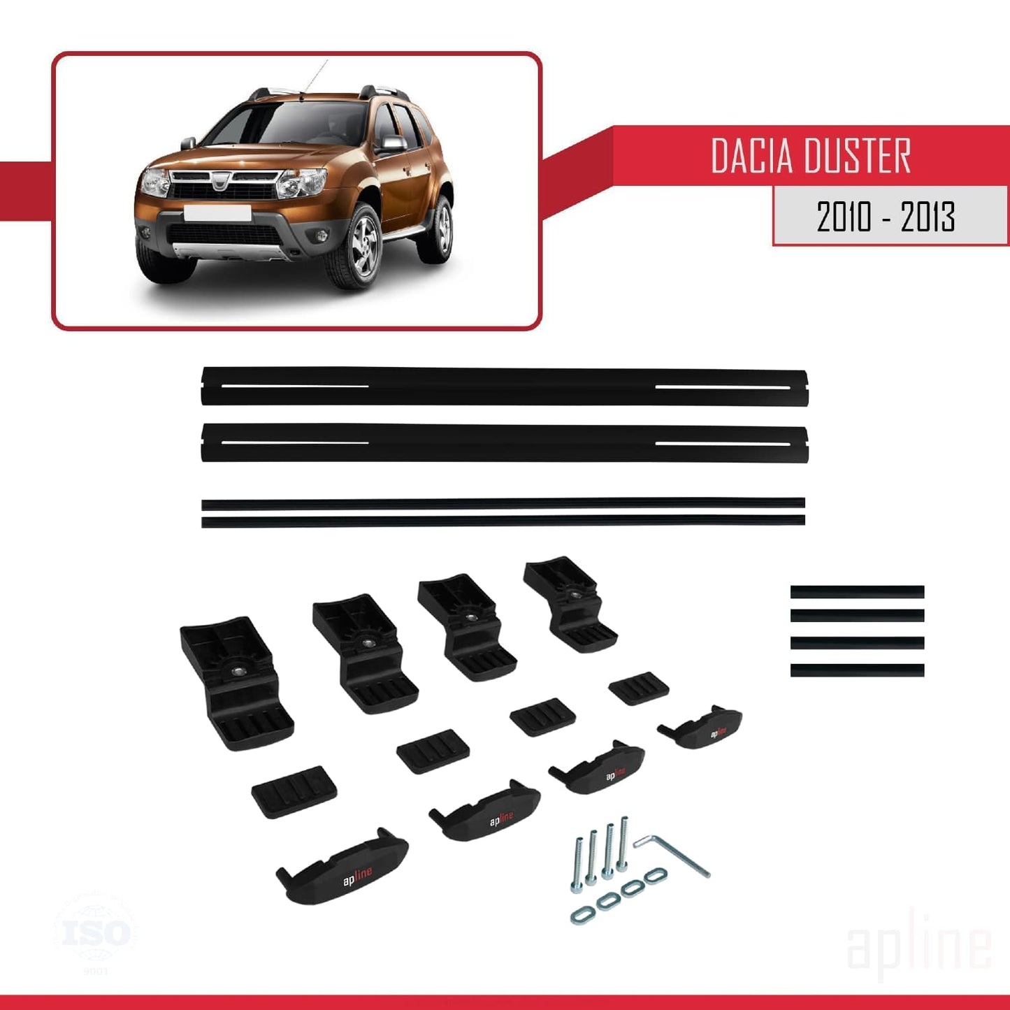 Kompatibel mit Dacia Duster (HS) Vor-Facelift 2010-2013 Basismodell Dachgepäckträger Gepäckträger Schwarz Aluminium 2 Stangen