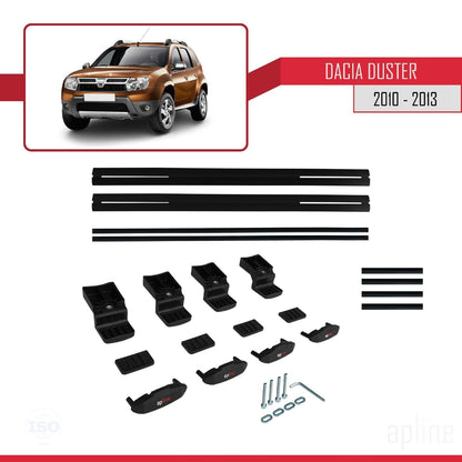 Kompatibel mit Dacia Duster (HS) Vor-Facelift 2010-2013 Basismodell Dachgepäckträger Gepäckträger Schwarz Aluminium 2 Stangen