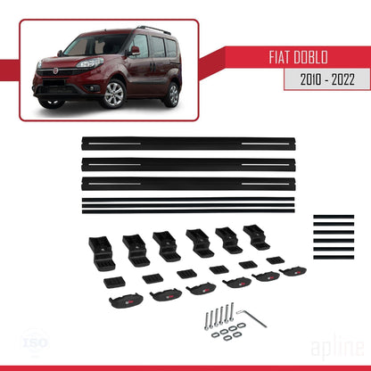 Kompatibel mit Fiat Doblo 2 2010-2022 Basismodell Dachgepäckträger, schwarzes Aluminium, 3-teilig