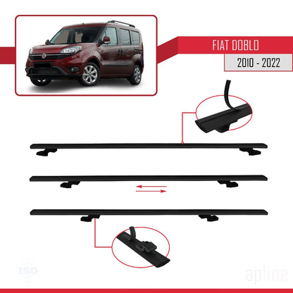 Kompatibel mit Fiat Doblo 2 2010-2022 Basismodell Dachgepäckträger, schwarzes Aluminium, 2 Stangen