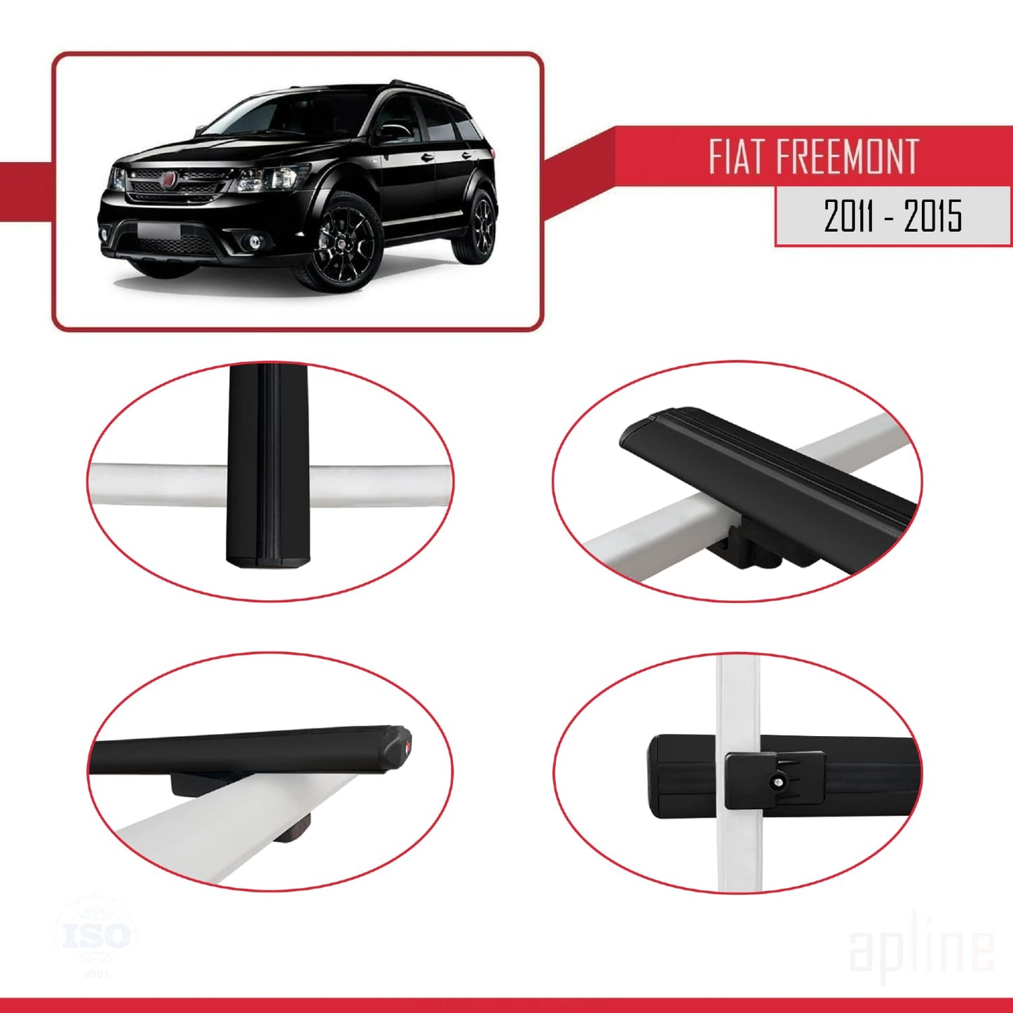 Kompatibel mit Fiat Freemont 2011-2015 Basismodell Dachgepäckträger, schwarzes Aluminium, 2 Stangen