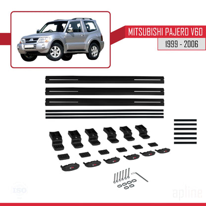 Kompatibel mit Mitsubishi Pajero (V60) 3 Kapı 1999-2006 BASIC Model Relingträger Dachträger Auto Gepäckträger Schwarz Aluminium 3 Stangen