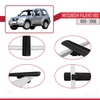 Kompatibel mit Mitsubishi Pajero (V60) 3 Kapı 1999-2006 BASIC Model Relingträger Dachträger Auto Gepäckträger Schwarz Aluminium 3 Stangen